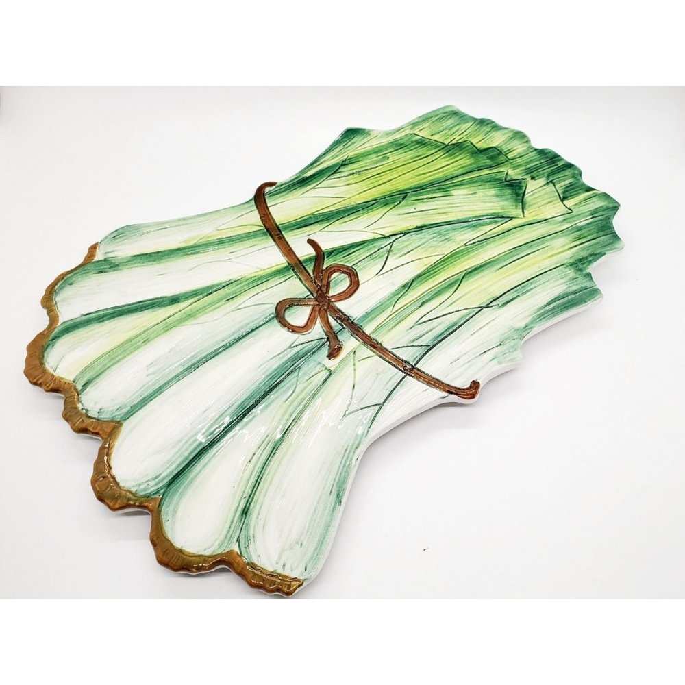 NEW - Trivet Ceramic Decorate/Hot Plate Holder - Leeks. Made in Italy
